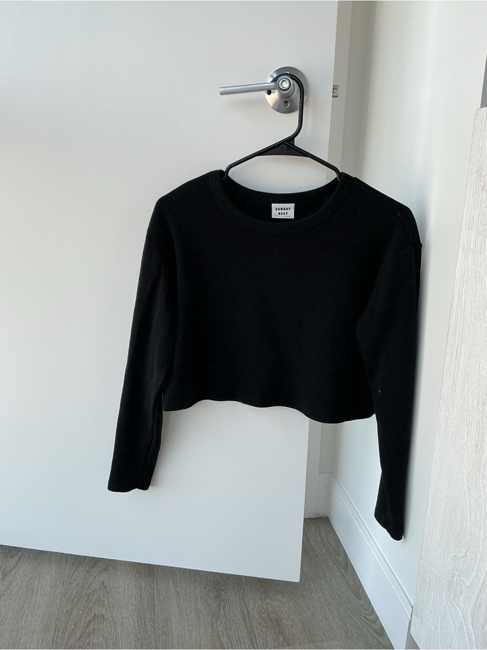 Sunday Best Black Cropped Crewneck Long Sleeve Top